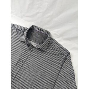 Bugatchi‎ Shirt Mens XL Gray Silver Classic Fit Houndstooth Stretch Long Sleeve